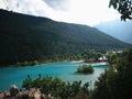 Clear green blue lake river between the mountains Royalty Free Stock Photo