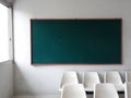 Clear green chalk board hang on white wall Royalty Free Stock Photo