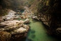 Clear green mountain river in Georgia. Martvili canyon. Okatse canyon Royalty Free Stock Photo