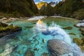 Clear green turquoise water of Soca river in Slovenia Royalty Free Stock Photo