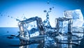 Clear Ice Cubes Splashing in Water with Droplets and Reflections liquid cold Royalty Free Stock Photo