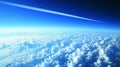 Clear image of airplane with long contrail against deep blue sky. Royalty Free Stock Photo