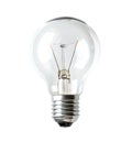 Glowing incandescent light bulb isolated on white background. Symbol of ideas and innovation, simple classic design Royalty Free Stock Photo