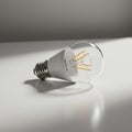 A clear LED filament light bulb is lying on a smooth, white surface. The bulb features Royalty Free Stock Photo