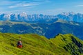 A Clear and Long View of the Rugged Alpine Peaks in the Hohe Tauern with Cabin Lift in the Foreground Royalty Free Stock Photo