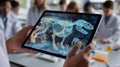 Clear medium shot capturing a digital tablet showing an interactive augmentedreality animal dissection with blurred Royalty Free Stock Photo