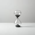 A clear, minimalist hourglass is positioned on a plain surface against a neutral Royalty Free Stock Photo