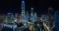 Moonless night with the San Francisco skyline makes the city a cool electric blue