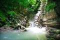 Clear mysterious mountain lake among southern jungle