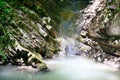 Clear mysterious mountain lake among southern jungle forests