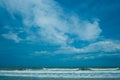 Clear, natural, tropical, white, cloud, travel, day, sand, sunny, summer, sun, paradise, wave, beach, blue, beauty, seascape Royalty Free Stock Photo