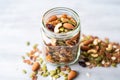 clear packet of nuts, seeds, and dried fruit for a healthy trail mix Royalty Free Stock Photo