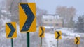 Clear Panorama Directional road signs against a snowy landscape Royalty Free Stock Photo