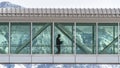 Clear Panorama Skyway connecting buildings with a snowy mountain and cloudy sky background