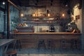 Industrial-Style Coffee Shop Interior with Bar and Espresso Machines Royalty Free Stock Photo