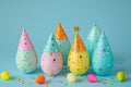 Clear Pixel Picture of Set of Easter Eggs with Decorative Party Hats Royalty Free Stock Photo