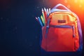 Clear Pixel Visual of School Backpack with Stationery,Closeup View Royalty Free Stock Photo