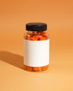 Blank Label Bottle with Orange Capsules on Warm Background Royalty Free Stock Photo