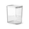 Clear plastic container with silver lid isolated on white background Royalty Free Stock Photo