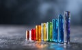 Clear plastic cubes of various colors are positioned in a row on a black surface, creating a visually appealing display Royalty Free Stock Photo