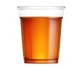 Clear plastic cup filled with amber colored liquid on a white background transparent Royalty Free Stock Photo