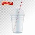 Clear plastic cup with sphere dome cap and cocktail tube. Empty Disposable Plastic Milkshake Cup With Lid. Royalty Free Stock Photo