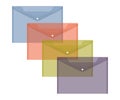 Clear plastic envelope bag with snap button color vector set. Transparent document holders