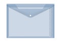 Clear plastic envelope with A4 spiral notebook inside, vector illustration. Transparent blue file holder with snap button