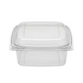 A clear plastic food container with a hinged lid on a white background Royalty Free Stock Photo