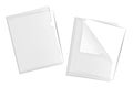 Clear plastic L-shape file folder with white blank paper sheets. Realistic mockup. PVC corner document sleeve holder cover mock-up Royalty Free Stock Photo