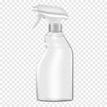 Clear plastic mist spray bottle filled with liquid on transparent background. Water spraying container. Trigger pump sprayer