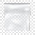 Clear plastic pouch on transparent background vector mock-up. Blank empty square fold top cellophane bag packaging mockup