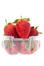 A clear plastic punnet of strawberries