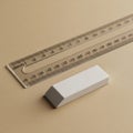 A clear plastic ruler with both inch and centimeter markings lies on a beige surface. In front of Royalty Free Stock Photo