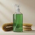 A clear plastic spray bottle filled with green liquid, featuring a trigger nozzle, is Royalty Free Stock Photo