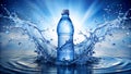 Clear plastic water bottle with dynamic blue water splash liquid Royalty Free Stock Photo