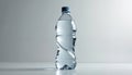 Clear plastic water bottle with twisted design on light gray background. Empty container holds clean liquid, emphasizing Royalty Free Stock Photo