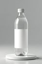 Clear plastic water bottle with white cap and label on a platform Royalty Free Stock Photo