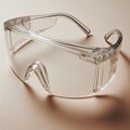 Clear protection Transparent polycarbonate safety glasses on pastel beige background