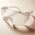Clear protection Transparent polycarbonate safety glasses on pastel beige background