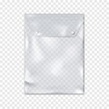 Clear PVC bag with plastic snap button fastener vector mock-up. Empty transparent resealable vinyl pouch package mockup