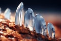 Clear quartz like crystal cluster points, crystalline mineral embedded into rock - generative AI Royalty Free Stock Photo