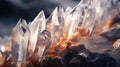 Clear quartz like crystal cluster points, crystalline mineral embedded into rock - generative AI Royalty Free Stock Photo