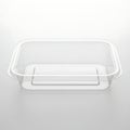 Clear rectangular plastic food storage container with lid on a flat surface Royalty Free Stock Photo