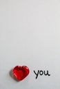 Clear red hearts with love note for Valentine`s Day