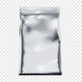 Clear zipper vinyl pouch on transparent background vector mockup. Blank empty plastic bag with zip lock realistic mock-up Royalty Free Stock Photo