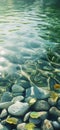 Clear river water with smooth stones and sunlight reflections creating a calm natural background Royalty Free Stock Photo