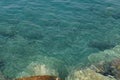 Clear sea water surface, stones and glare