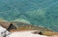 Clear sea water surface, stones and glare