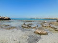 Clear sea water texture, top view of the rocky bottom. Royalty Free Stock Photo